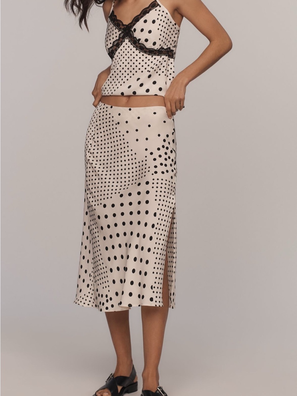 Anthropologie Polka Dot Satin Midi Skirt